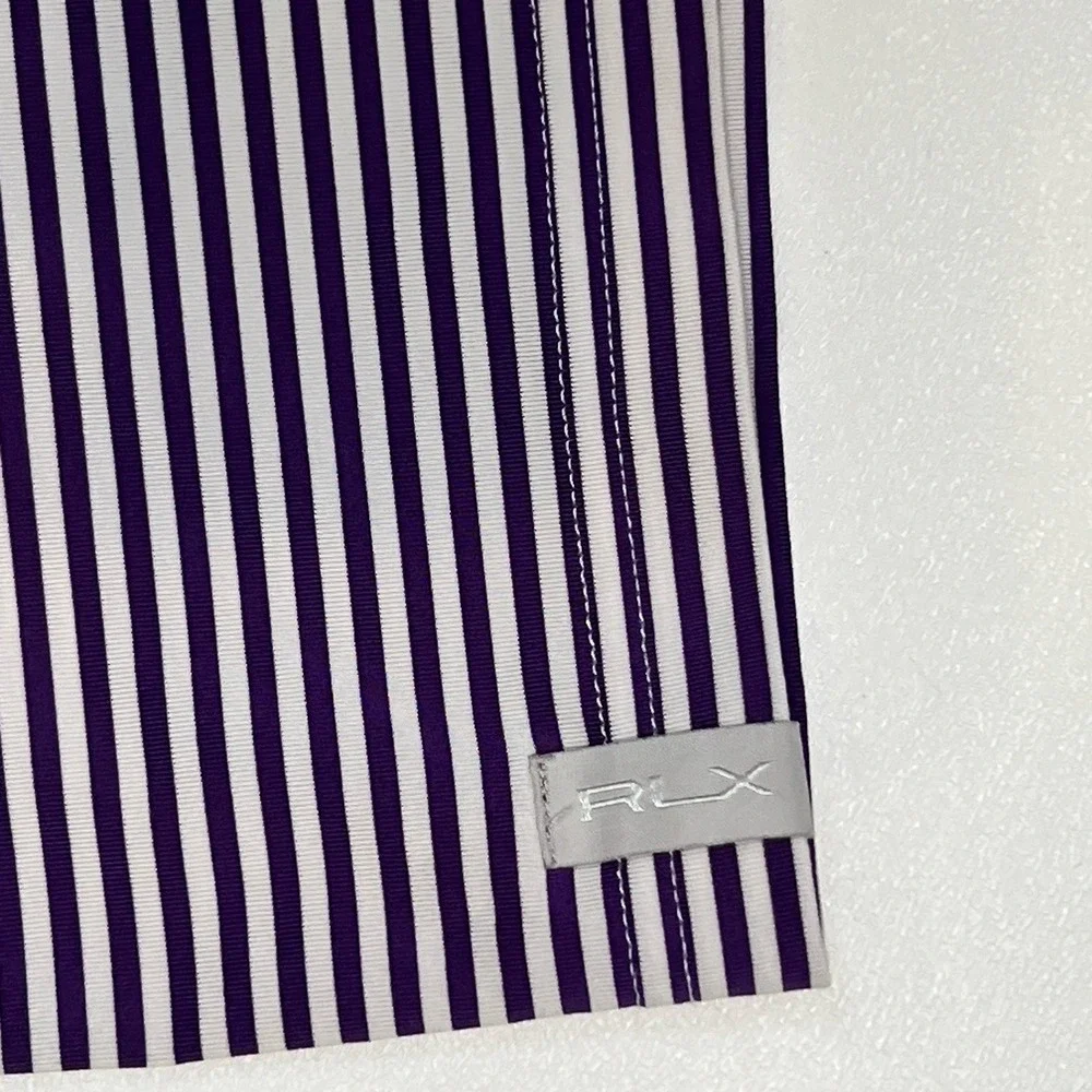 RLX Ralph Lauren Mens XL Purple/White Striped Wicking Lightweight Golf Polo